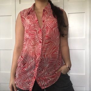 Chiffon Red and White Button Down Blouse